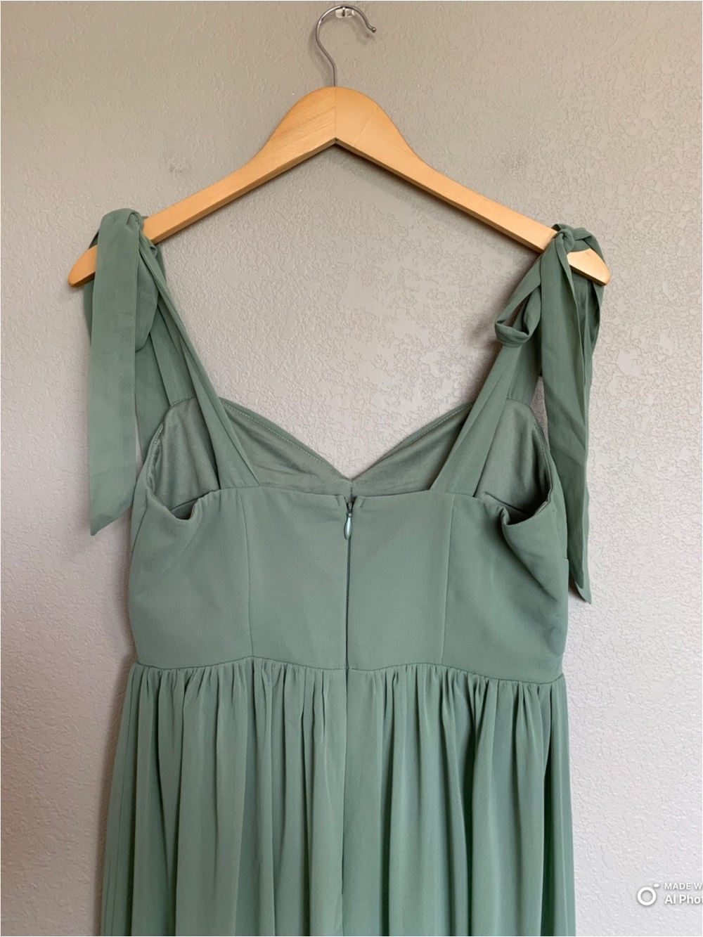 Lulus Medium Radiant Charisma Sage Brush Chiffon Ruched Tie-Strap Maxi Dress NWT - Picture 9 of 17